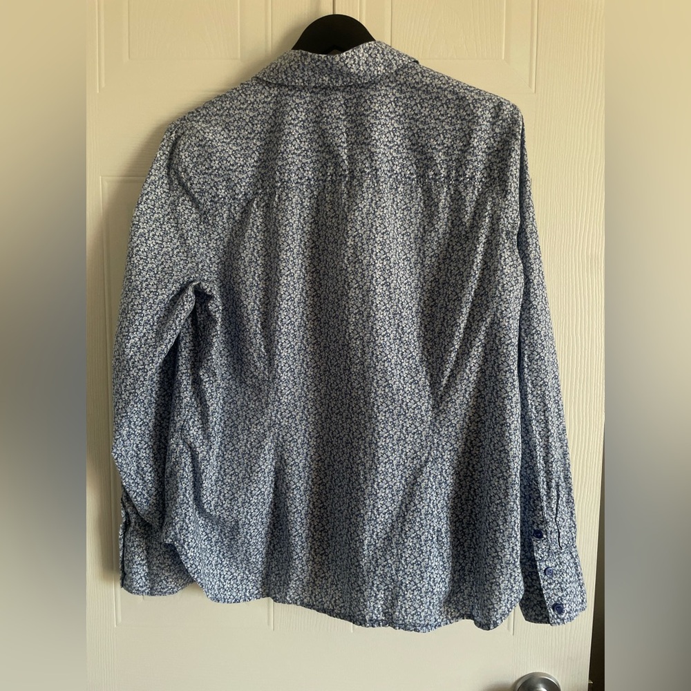 Liberty London Floral Cotton Shirt L Blue Art Fabric Tana Lawn - Picture 9 of 13